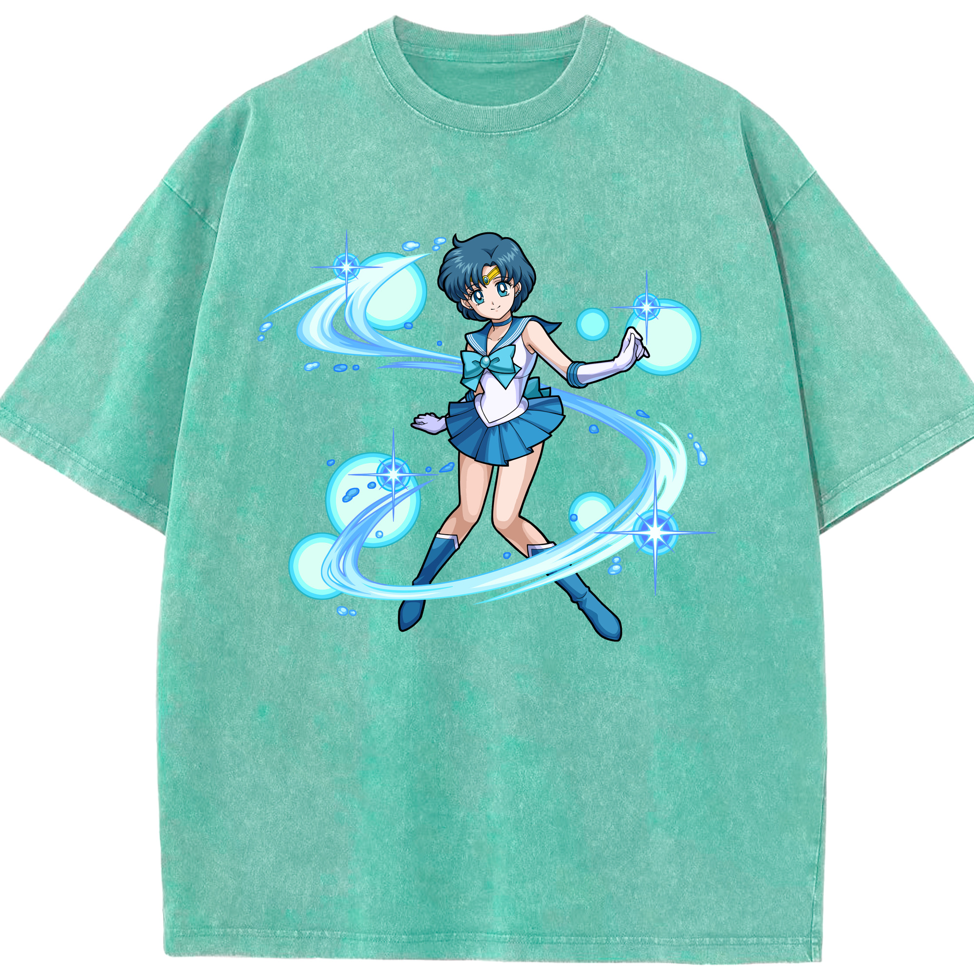 （画像用） 美少女戦士セーラームーン 水野 亜美 みずの あみ Sailor Moon Mizuno Ami 綿100% ヴィンテージ風 半袖Tシャツ（フロントプリント）